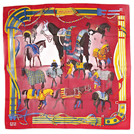 Hermès-Hermes Womens Bordeux Rond de March Scarf Red Yellow-Red