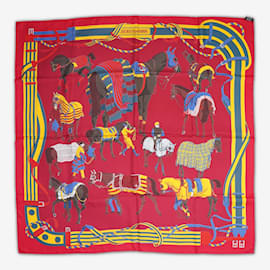 Hermès-Hermes Womens Bordeux Rond de March Scarf Red Yellow-Red