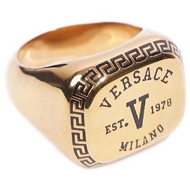 Versace Varsity Logo Bague Finition Dorée Base Métal 60 Doré