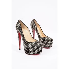 Authentic Christian Louboutin Black Crystal Strass Peep Toe 100mm Pumps Shoes Size 36