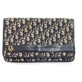 Dior Oblique Monogramm Clutch Beige Dunkelblau Stoff Beige Marineblau
