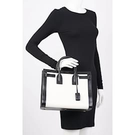 Saint Laurent-Saint Laurent Sac De Jour Bag Black / White Leather Small-White