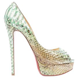 Christian Louboutin Womens Lady Peep Multi / Python EU 37.5 / UK 4.5 Green