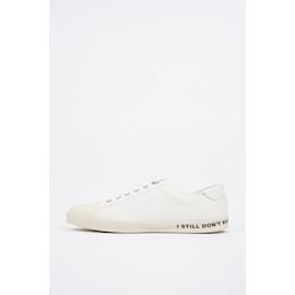 Céline-Celine Mens Low Lace Up Sneakers White / Black canvas / calf leather EU 42 / UK 8-Black