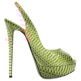 Christian Louboutin-Christian Louboutin Womens Slingback Peep Toe Orange Python EU 36 / UK 3-Orange