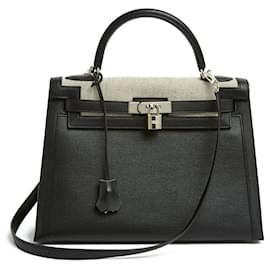 Hermès-Handbags-Black,Cream