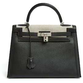 Hermès-Handbags-Black,Cream