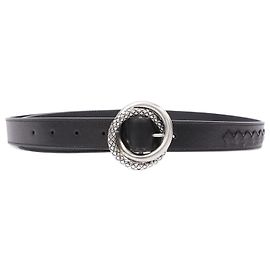 Bottega Veneta Cinturón circular con cierre de cuero negro 75cm / 30" Negro
