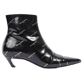 Balenciaga-Balenciaga Leather Logo All Over Ankle Boot Black EU 40 / UK 7-Black
