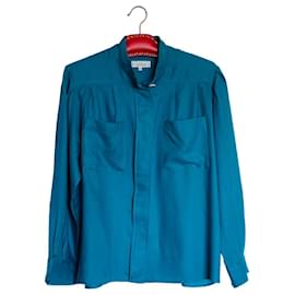 Yves Saint Laurent-Officer collar shirt-Turquoise