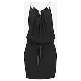 Saint Laurent-Saint Laurent Black Leather Tassel Mini Dress-Black