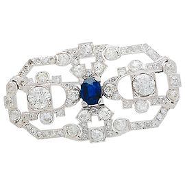 inconnue Platinum Art Deco Brooch, WHITE GOLD, sapphire and diamonds. Other