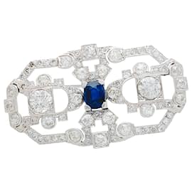 inconnue-Platinum Art Deco Brooch, WHITE GOLD, sapphire and diamonds.-Other