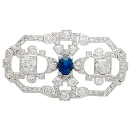 inconnue-Platinum Art Deco Brooch, WHITE GOLD, sapphire and diamonds.-Other
