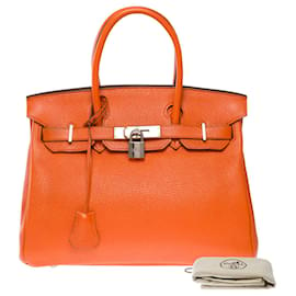 Hermès-Bolsa HERMES BIRKIN 30 em couro laranja - 101246-Laranja