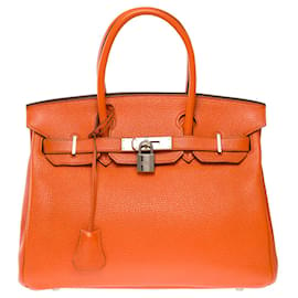 Hermès-Bolsa HERMES BIRKIN 30 em couro laranja - 101246-Laranja