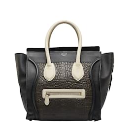 Céline-Mini  Emobssed Leather Luggage Tote Bag-Black