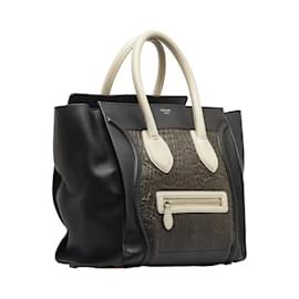 Céline-Mini  Emobssed Leather Luggage Tote Bag-Black