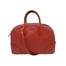 Gucci-Red Diamante Bright Embossed Leather Bowling Bag-Red