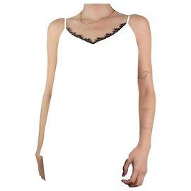 L'Agence Camisola de seda blanca con ribete de encaje - talla L Blanco