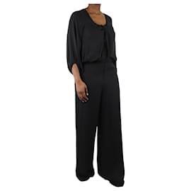 Halston Heritage-Black silk puff-sleeved jumpsuit - size US 6-Black