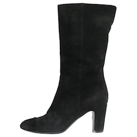 Chanel-Black suede zip up boots with CC embroidery - size EU 38-Black