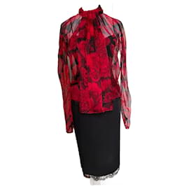 Completo Gonna e Blusa Dior in Seta e Cotone Nero e Rosso Nero Rosso