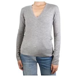 Gabriela Hearst-Grauer Pullover aus Kaschmir-Seiden-Mischung mit V-Ausschnitt – Größe M-Grau