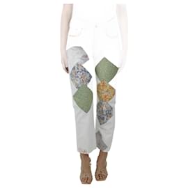 Autre Marque-Weiße Boyfriend-Jeans im Patchwork-Stil mit Blumenmuster – Größe UK 6-Weiß