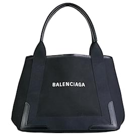 Balenciaga-Black Cabas leather-trimmed printed organic cotton-canvas tote-Black