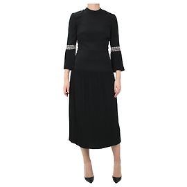 Vilshenko Robe noire brodée à manches évasées avec plis - taille UK 8 Noir
