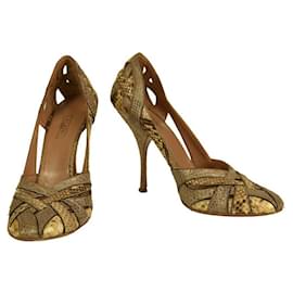 Alaïa-Alaia Beige Braided Python Snakeskin Leather High Heel Pumps Shoes size 40-Beige