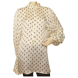 Alexander Mcqueen-Alexander mcqueen 100% Silk White Skulls Oversize Collared Blouse Long Top 40-White