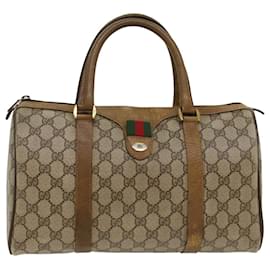 Gucci-GUCCI GG Canvas Web Sherry Line Boston Bag PVC Leather Beige Green Auth yk7856-Red,Beige,Green