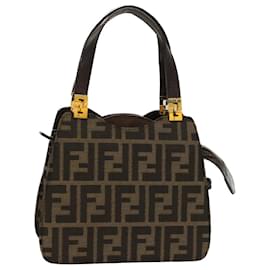 Fendi-FENDI Zucca Canvas Sac à Main Noir Marron Auth ar9944-Marron,Noir