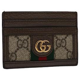Gucci-GUCCI GG Marmont Web Sherry Line Ofidia Card Case PVC Leather Beige Auth yk7870-Red,Beige,Green