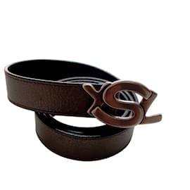 Ceinture Yves Saint Laurent en cuir gris Gris