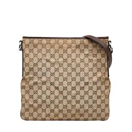Gucci-Gucci GG Canvas Flat Messenger Bag Canvas Crossbody Bag 113013 in Good condition-Brown