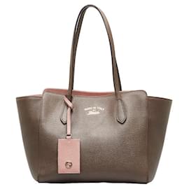 Gucci-Swing Leather Tote Bag 354408-Brown