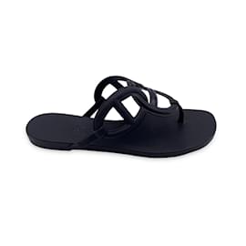 Hermès-Hermes Black Rubber Egerie Thong Sandals Shoes Size 36-Black
