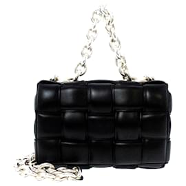 Bottega Veneta-Bottega Veneta Black Padded Cassette Leather Chain Shoulder Bag-Black,Silvery
