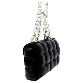 Bottega Veneta-Bottega Veneta Black Padded Cassette Leather Chain Shoulder Bag-Black,Silvery