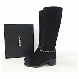 Chanel-Chanel Black Suede Chain Boots-Black