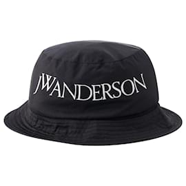 JW Anderson-Chapéu Bucket com Logotipo - J.W.Anderson - Nylon - Preto-Preto