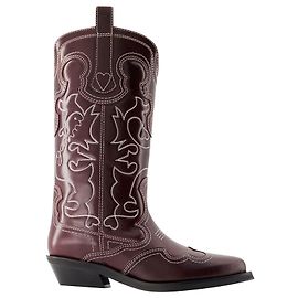 Botas de caña media - Ganni - Piel - Burdeos Roja Burdeos