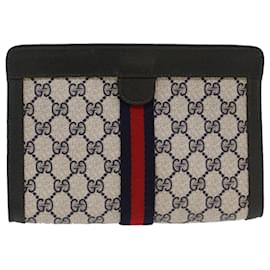 Gucci-GUCCI GG Canvas Sherry Line Pochette Grey Red Navy 89.01.001 Auth yk7814-Marrone,Rosso,Blu navy