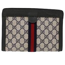 Gucci-GUCCI GG Canvas Sherry Line Pochette Grey Red Navy 89.01.001 Auth yk7814-Marrone,Rosso,Blu navy