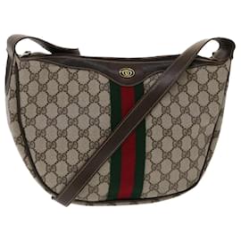Gucci-GUCCI GG Canvas Web Sherry Line Shoulder Bag PVC Leather Beige Green Auth ki3157-Red,Beige,Green