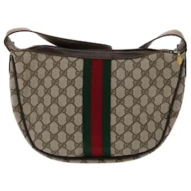 Gucci-GUCCI GG Canvas Web Sherry Line Shoulder Bag PVC Leather Beige Green Auth ki3157-Red,Beige,Green