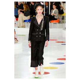 Chanel-CC Botões Paris/ Jaqueta de tweed preta Seoul-Preto